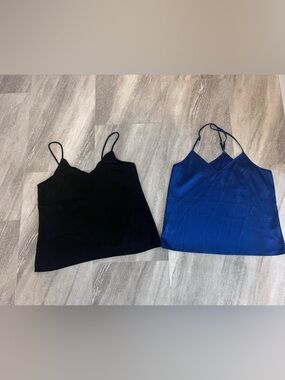 Set Of 2 Cami Spaghetti Strap Sleepwear Tank  Blue and Black Size Small